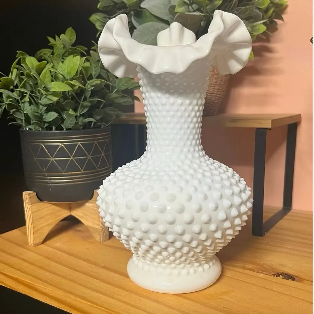 Vintage Fenton Hobnail 11” Double Crimped Vase